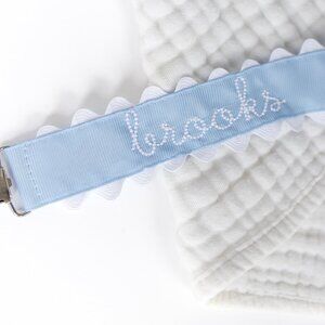 Light Blue Ric Rac Brooks Hand Lettered Pacifier Clip Paci Clip - New